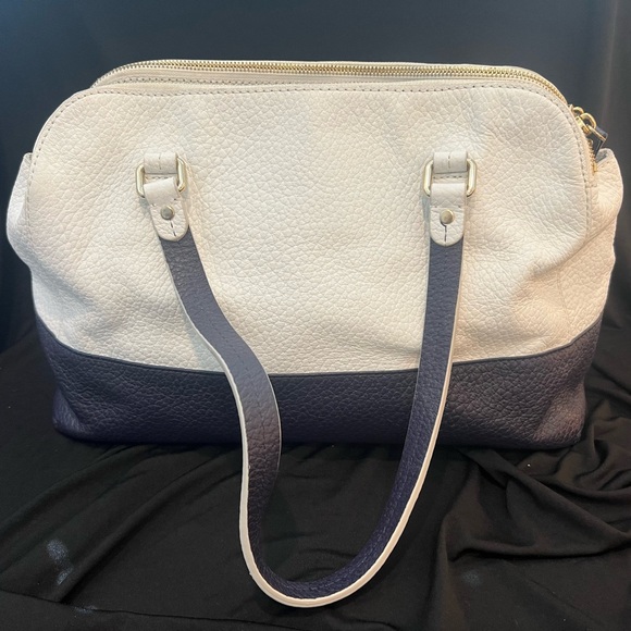 👜 💙 Kate Spade Cameron Navy & Almond Satchel | Two-Tone Pebbled Leather - Picture 2 of 16